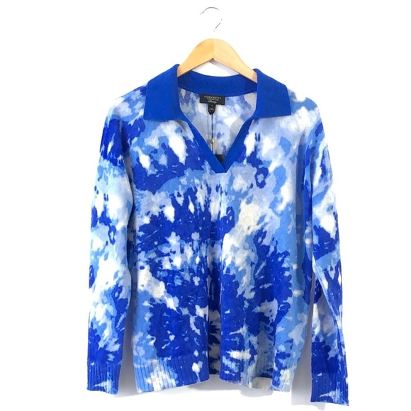 Charter Club Luxury Blue Cashmere Long Sleeve Polo Collared V Neck Sweater Top S - Picture 1 of 7